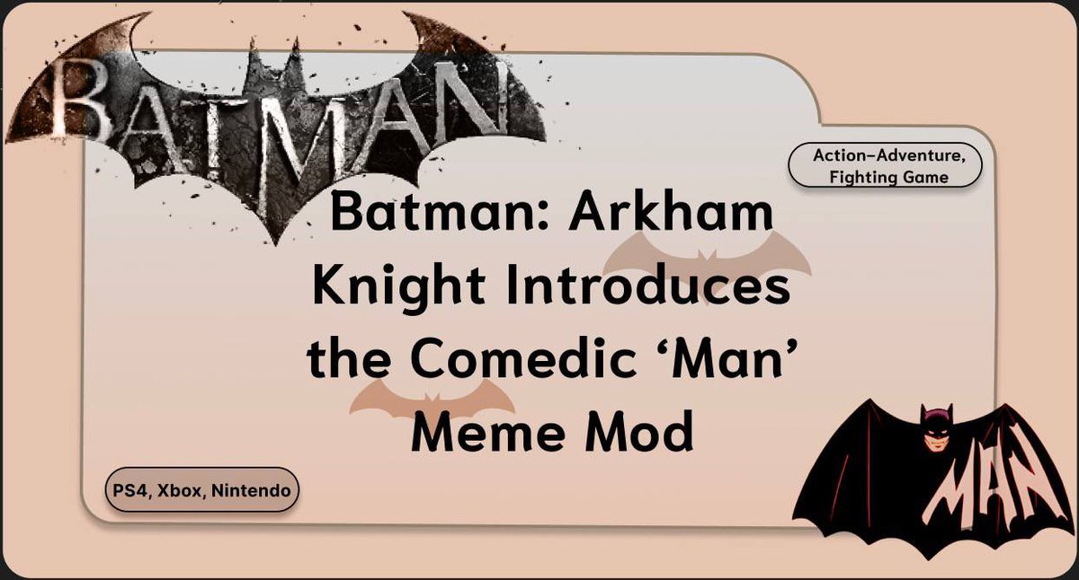 IGA_Global's tweet photo. The world of Batman: Arkham Knight has taken an amusing turn with the introduction of a new mod featuring a popular meme-induced character skin. The mod, inspired by a #meme that portrays #Batman without his iconic cowl ears, introduces a character skin titled ‘Man.’ https://t.co/rWHv0FqU0H