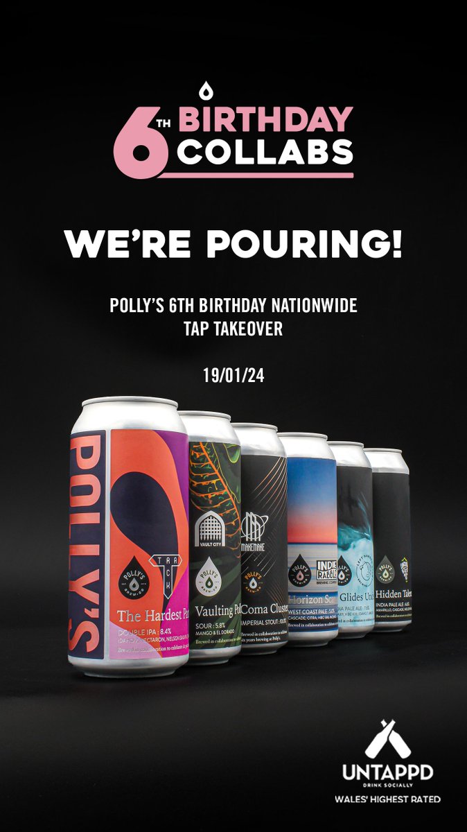 We love celebrating birthdays &amp; when one of our favourite breweries <a href="/pollysbrewco/">Polly's</a> does 6 smashing collabs we are more than happy to join the party - Friday Feb 19th  @trackbrewco @vaultcitybrew <a href="/makemake_beer/">makemake.beer</a> <a href="/IndieRabble/">Indie Rabble Brewing Company</a> <a href="/LHGBrewingco/">Left Handed Giant</a> <a href="/Unchartedbrew/">Uncharted Brewing</a>