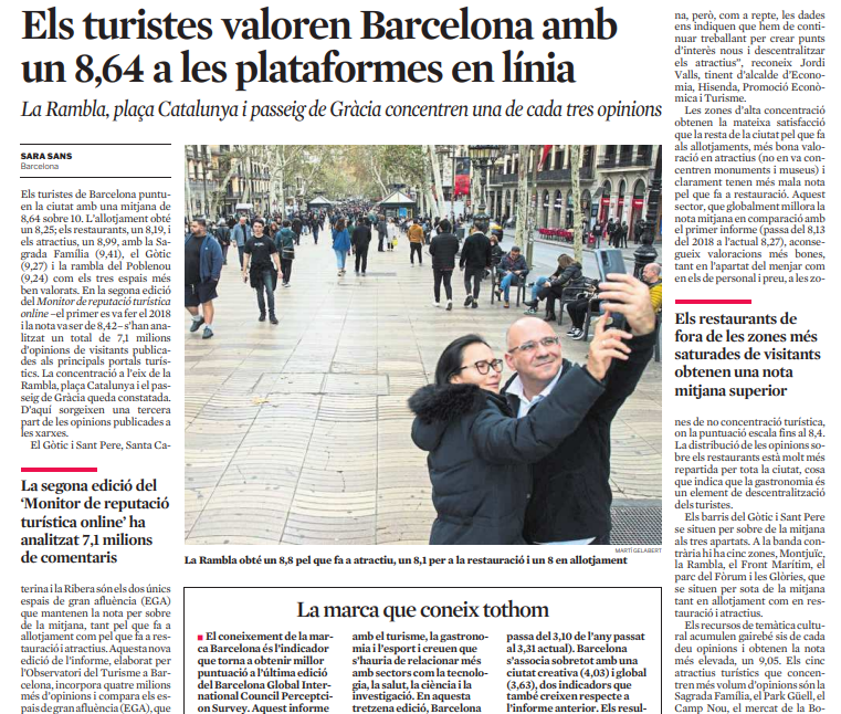 BarcelonaTurism's tweet photo. Barcelona destaca a les plataformes en línia amb una puntuació de 8,64 atorgada pels visitants. Els allotjaments🏨, restaurants🍽️i els atractius turístics culturals🎨superen el 9 sobre 10. Són dades de l’OTB.
🔗https://t.co/45LzCwsvQe
@BarcelonaTurism @bcn_ajuntament @CambraBCN https://t.co/GjJx0gRNzs
