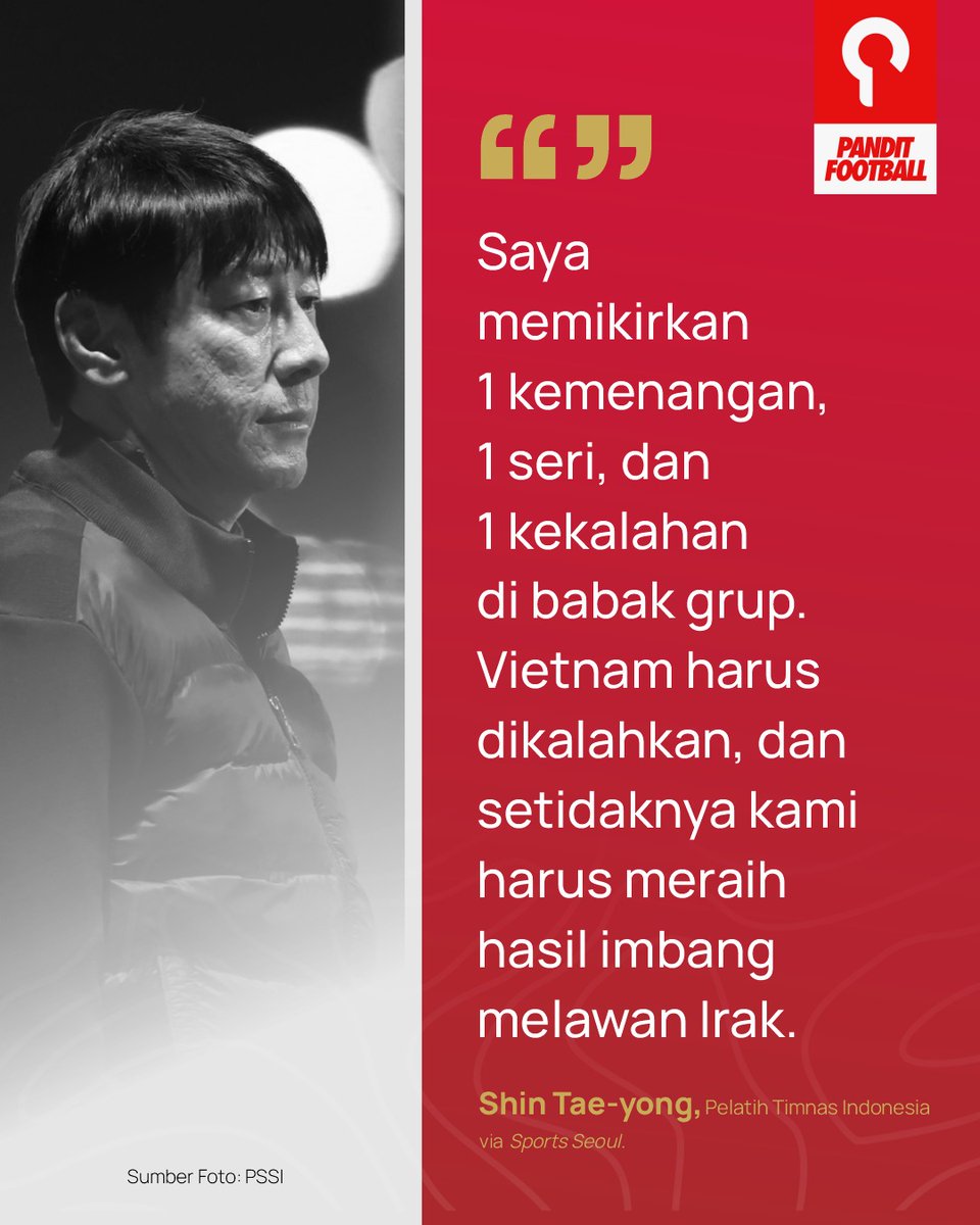 panditfootball's tweet photo. Coach Shin Tae-yong bertekad membuat kejutan meskipun peringkat FIFA Indonesia kedua terbawah dari semua peserta Piala Asia.

Target Coach Shin 1 menang, 1 seri, dan walaupun Jepang berada di level berbeda, setidaknya kita bisa menyulitkan kesebelasan yang jadi favorit juara itu. https://t.co/mpsQOvQNss