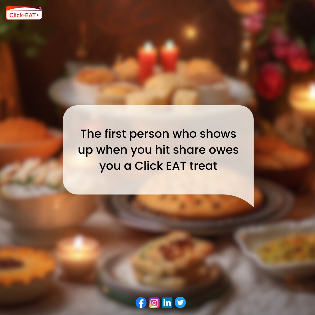 joinclickeat's tweet photo. Share the love and get yourself a Click EAT treat!😍

The first friend you share with owes you a delicious surprise tonight.😋🙌

https://t.co/qk4Iyq5Tqh 
#bookyourdine #dinewithclickeat #clickeat #Treat https://t.co/i18vKAjQTR