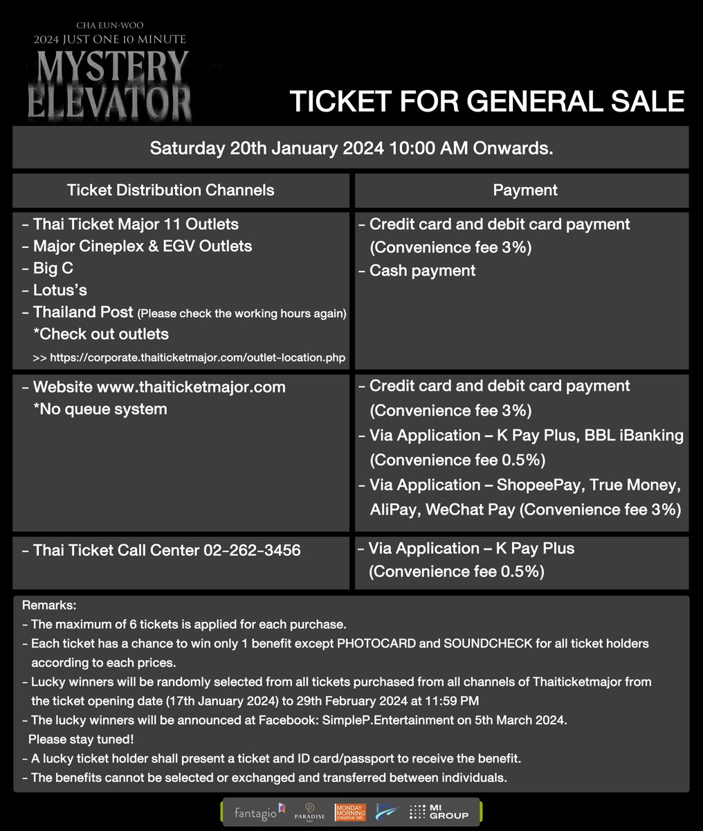 SimpleP_Ltd's tweet photo. Get yourself ready for General Sale ticket round! The ticket information and the schedule are out now for Fan-Con “CHA EUN-WOO 2024 Just One 10 Minute [Mystery Elevator] in Bangkok”.

🎫 January 20 (10AM), 2024 onwards. (Thai time)
🔗 https://t.co/WzB0YVu1Fo

CHA EUN-WOO is coming to town~🫶

#차은우 #CHAEUNWOO 
#���스트로 #ASTRO
#JUSTONE10MINUTE
#MysteryElevator
#CHAEUNWOOinBKK
#SimpleP