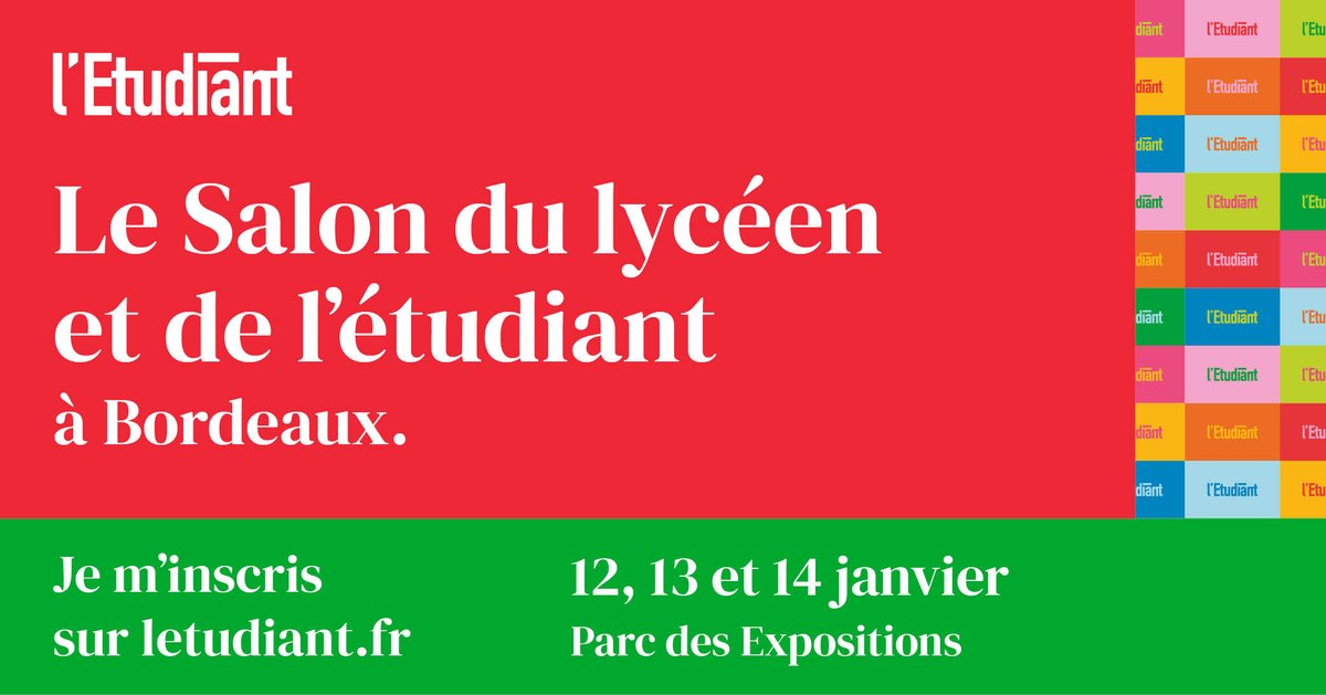 [#Jeunesse] L’ERIONA arrive à Bordeaux du 12 au 14 janvier lors du salon de @letudiant ! 👇 Retrouvez la Région ainsi que des professionnels de l'information, de l'orientation et des métiers pour échanger sur votre avenir ! #NouvelleAquitaine #Jeunesse #lycéens