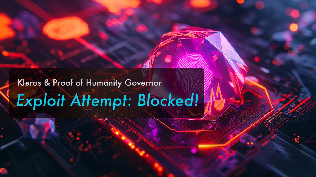 Kleros (@kleros_io) on Twitter photo π POH Governor Exploit Attempt: Blocked! π‘οΈ
Kleros stopped a complex attack on the <a href="/proofofhumanity/">Proof of Humanity</a> DAO governor, which could have drained the DAO's funds. 46 ETH were saved!
How? Through effective mechanisms, incentives, and an active community. πͺ
Read more π π POH Governor Exploit Attempt: Blocked! π‘οΈ
Kleros stopped a complex attack on the <a href="/proofofhumanity/">Proof of Humanity</a> DAO governor, which could have drained the DAO's funds. 46 ETH were saved!
How? Through effective mechanisms, incentives, and an active community. πͺ
Read more π