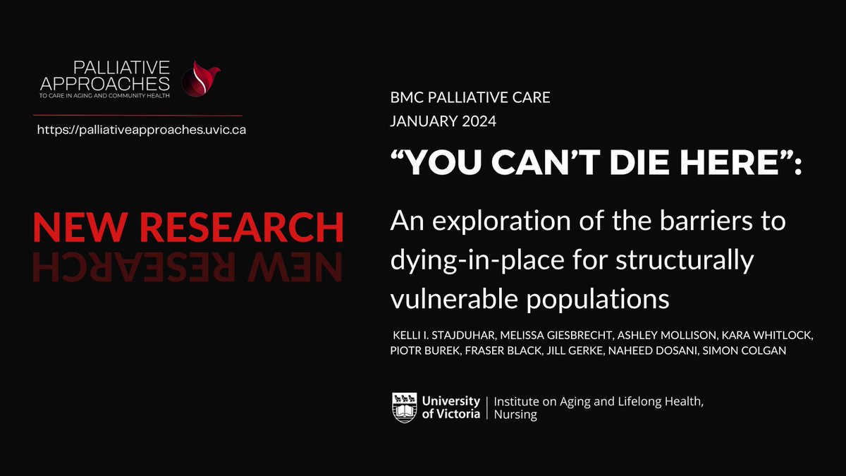 📢New publication! Check out our latest @BMC_series paper looking at barriers to dying-in-place for structurally vulnerable populations. Freely available here: doi.org/10.1186/s12904… @UVicResearch @UVicNursing @UVicAging @VIHealthRes @CIHR_IRSC @CCSResearch @HlthResearchBC