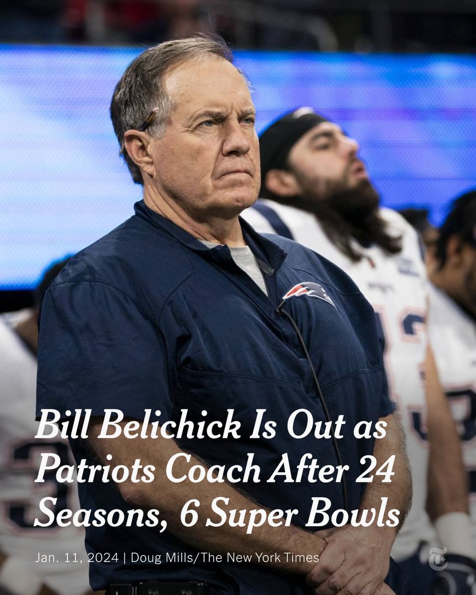 Breaking News from @TheAthletic: Bill Belichick is out as coach of the New England Patriots after six Super Bowl titles, team sources said. nyti.ms/3vu9Jad