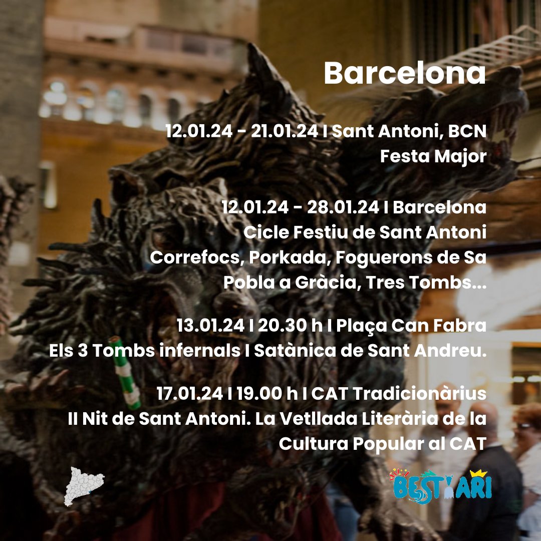 Bestiari Festiu CAT (@bestiari_cat) on Twitter photo 🐷 Arriba la festa de Sant Antoni i moltes colles celebren aquesta festa tan nostrada!
Les acompanyeu?
❗I si vols que la teva activitat aparegui a l'agenda del Bestiari, envia'ns la informació a comunicacio@bestiari.cat
#bestiarifestiu #bestiari #culturapopular 🐷 Arriba la festa de Sant Antoni i moltes colles celebren aquesta festa tan nostrada!
Les acompanyeu?
❗I si vols que la teva activitat aparegui a l'agenda del Bestiari, envia'ns la informació a comunicacio@bestiari.cat
#bestiarifestiu #bestiari #culturapopular