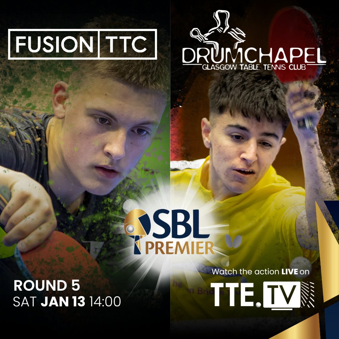 TableTennisENG's tweet photo. A huge tie at the bottom of the table has @FusionTTC take on @DrumTTC 🔥

Who are you backing on Saturday? Tune in on https://t.co/Xgo6eN1v6V at 2pm 🏓

#tabletennis #SBLPrem https://t.co/FGFl06B9W5