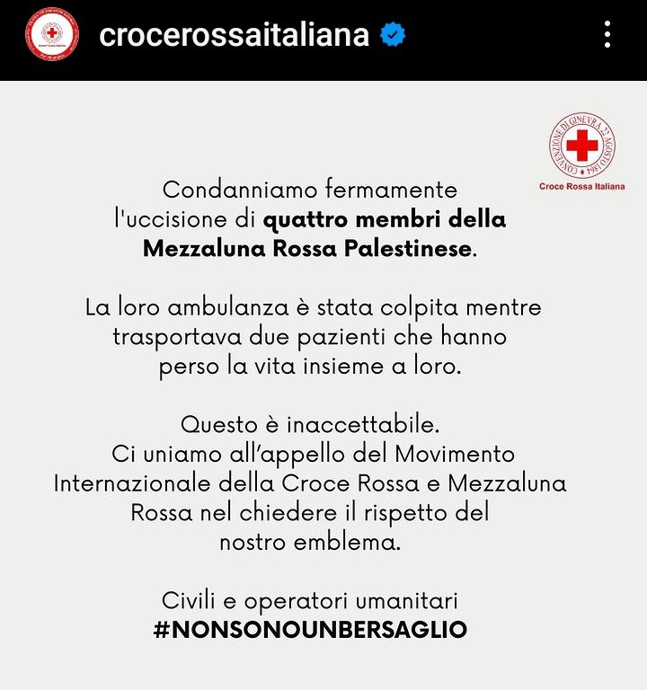 #crocerossaitaliana
#mezzalunarossapalestinese