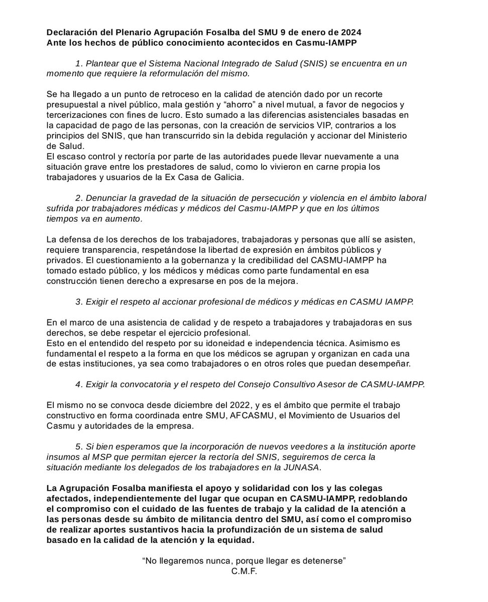 AgrupFosalba's tweet photo. Declaración del Plenario @AgrupFosalba del 9/1/24 https://t.co/tLYOYhBSuu
