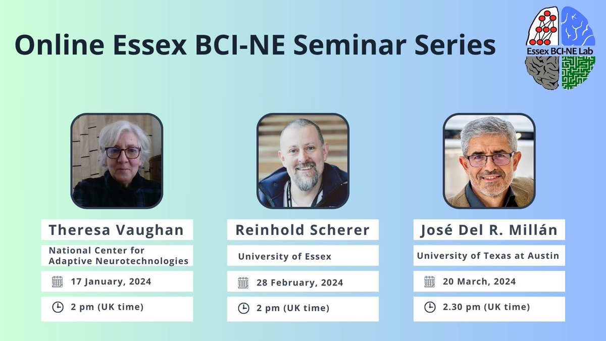 Happy new year everyone! We have exciting news! We start the year with the Essex BCI-NE seminar series. Have a look at our first three speakers. All talks will be open to everyone, we'll share details to sign in individually for each #bci #bciexperts