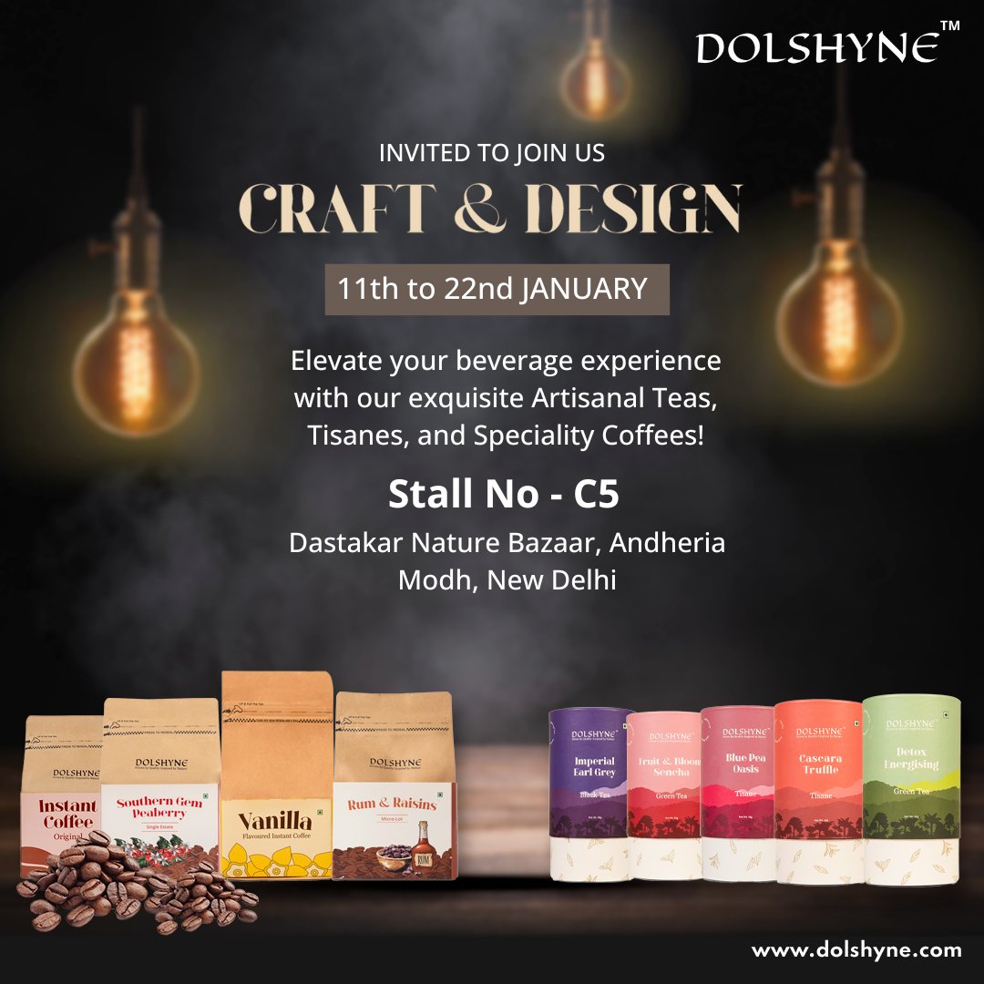 dolshyne's tweet photo. Dive into a fusion of creativity and flavor at the Craft &amp; Design event! 🎨☕ Join us at Stall C5 to explore the artistry behind our exquisite teas and coffees. Elevate your senses with our unique blends! #dolshyne #tea #coffee https://t.co/8BzNT0MDqt