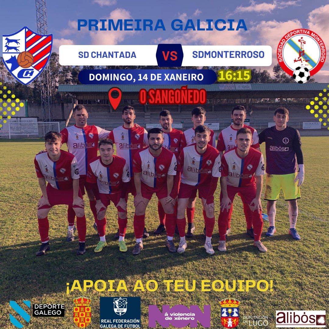⚠️ XORNADA 18 ⚠️

➡️ Comeza a segunda volta da competición ligueira para o noso senior A.

⚽️ SD Chantada 🆚 SD Monterroso

🕒 Domingo 14 ás 16:15

📍 O Sangoñedo

♥️🤍 GO REDS 🤍♥️