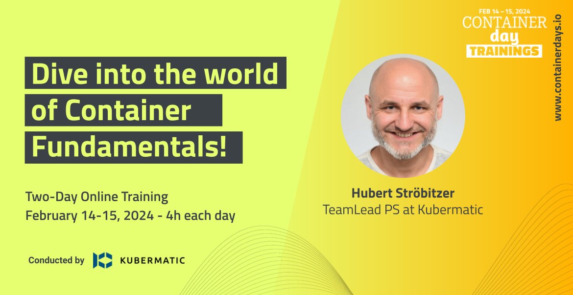 ConDaysEU's tweet photo. π Embrace the tech evolution! π οΈ Dive deep into Container Fundamentals with Hubert StrΓΆbitzer in our exclusive training session.
Join us on this exciting journey to advance your tech skills.
Enroll now! π https://t.co/5ie0QrwhRe
#ContainerDayTrainings #LearnWithCDS https://t.co/aVnYs474D6