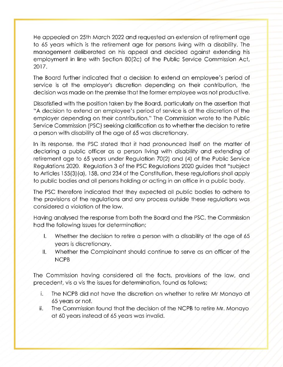 KenyasOmbudsman's tweet photo. The Commission Saves Former National Cereals and Produce Board Employee from Unlawful Termination @KBCChannel1 @KTNNewsKE @citizentvkenya @CitizenDigitalK @StandardKenya @ntvkenya @tv47news @PeopleDailyKe https://t.co/ufzRVmqTIk