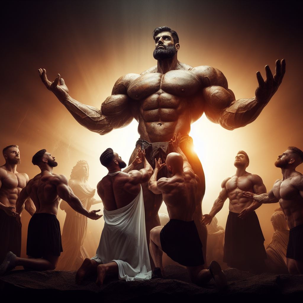 BritMaster_AI's tweet photo. The giant revelled in his newfound size. Years of dedication to the cult of muscle worship had been rewarded. Finally... a Muscle God was born #aigenerated #aimuscle #aigiant #aibodybuilder #musclegrowth #muscleworship #musclegiant  #macrophilia #musclefreak https://t.co/JObTSxVAcV