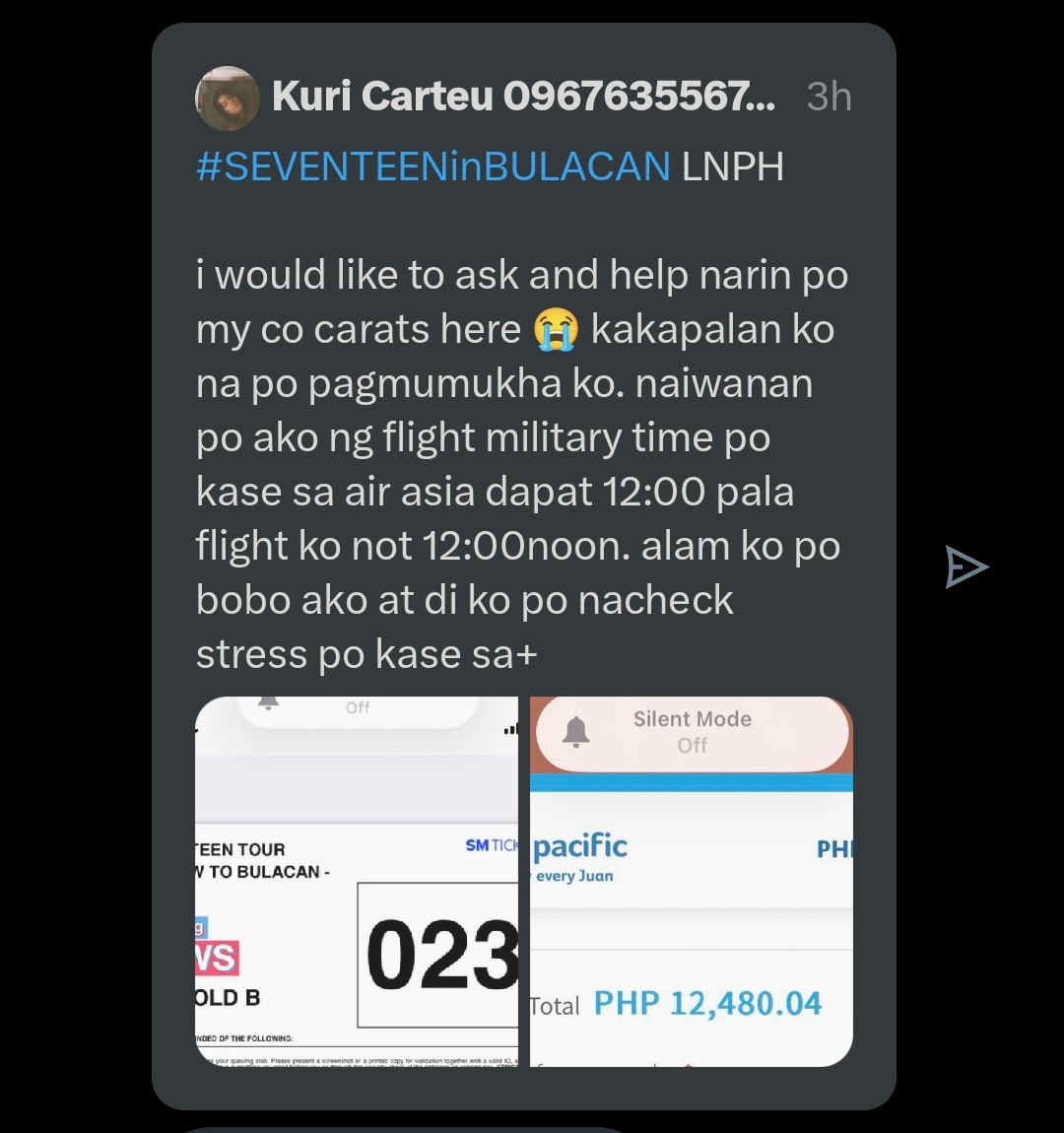 fallfor_DK's tweet photo. sorry hindi kasi ako matahimik nagdonate yung friend ko e 😭

1st - naiwan daw siya sa airasia, pero cebu pac yung ticket nya

2nd - biglang may air asia na ticket, so hindi 12k yung halaga niya kung ganon

3rd - nagfund raising si anteh q

4th - may sumagot na daw sabay priv 😭 https://t.co/INvt5RY5jA