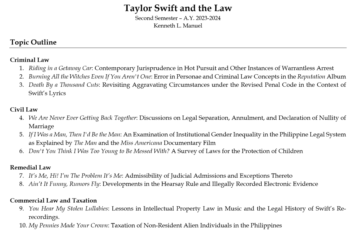 theklmanuel's tweet photo. What if there's also a Taylor Swift elective in law school???? char https://t.co/N1ovjwifkX