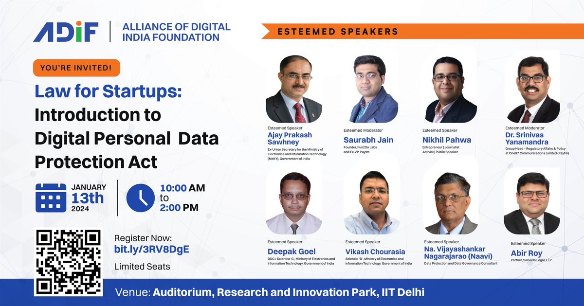 ADIF (@adif_india) on Twitter photo ADIF is excited to invite you to the symposium "๐๐๐ฐ ๐๐จ๐ซ ๐๐ญ๐๐ซ๐ญ๐ฎ๐ฉ๐ฌ: ๐๐ง๐ญ๐ซ๐จ๐๐ฎ๐๐ญ๐ข๐จ๐ง ๐ญ๐จ ๐๐ข๐ ๐ข๐ญ๐๐ฅ ๐๐๐ซ๐ฌ๐จ๐ง๐๐ฅ ๐๐๐ญ๐ ๐๐ซ๐จ๐ญ๐๐๐ญ๐ข๐จ๐ง ๐๐๐ญ", on January 13, 2024, 10AM - 2PM, IIT Delhi
Register Now: bit.ly/3RV8DgE
Limited seats ADIF is excited to invite you to the symposium "๐๐๐ฐ ๐๐จ๐ซ ๐๐ญ๐๐ซ๐ญ๐ฎ๐ฉ๐ฌ: ๐๐ง๐ญ๐ซ๐จ๐๐ฎ๐๐ญ๐ข๐จ๐ง ๐ญ๐จ ๐๐ข๐ ๐ข๐ญ๐๐ฅ ๐๐๐ซ๐ฌ๐จ๐ง๐๐ฅ ๐๐๐ญ๐ ๐๐ซ๐จ๐ญ๐๐๐ญ๐ข๐จ๐ง ๐๐๐ญ", on January 13, 2024, 10AM - 2PM, IIT Delhi
Register Now: bit.ly/3RV8DgE
Limited seats