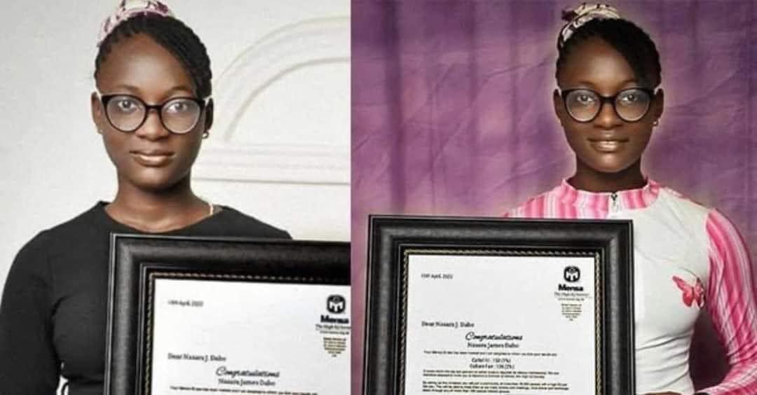 Meet the Nigerian girl, Nasara James Dabo, a 13-year-old prodigy from Southern Kaduna State with an IQ that sits amongst the top 1% globally.

At the International Mathematical Olympiad, she solved 34 math problems in just 172 seconds, (an average of 5 secs per question) winning