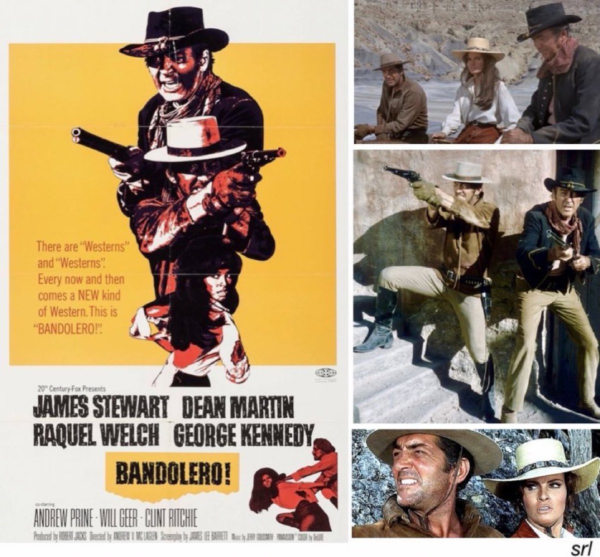 SaveRedlandLibr's tweet photo. 1:45pm TODAY on @5ACTION_tv
The 1968 #Western film🎥 “Bandolero!” directed by #AndrewVMcLaglen from a screenplay by #JamesLeeBarrett
Based on #StanleyLHough’s story📖 “Mace”
🌟#JamesStewart #DeanMartin #RaquelWelch #GeorgeKennedy #AndrewPrine #WillGeer #DenverPyle https://t.co/0o1jKHU8un