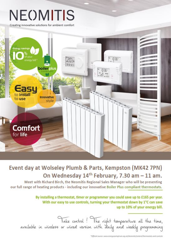 neomitis's tweet photo. Our RSM Richard Birch will be showcasing the #Neomitis product range at @WolseleyP_P Kempston (MK42 7PN) on Wednesday 14th February, 7.30 am – 11 am📍
Visit to see how easy our products are to use and install!
#Controlofchoice📷 #Thermostat #Electric #Radiators #TowelWarmers https://t.co/RhpxxEPbvu