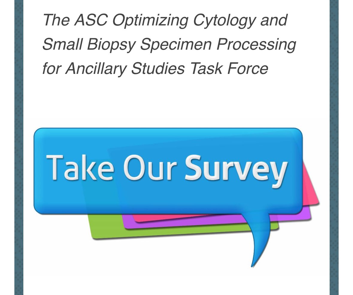Sinchita_Roy's tweet photo. Do you work with #cytology specimens? Are you doing #molecular #IHCpath #biomarkers on #CytoPath? Are you interested in optimizing and standardizing processing to facilitate #ancillarytesting? Take the @cytopathology survey today https://t.co/v1uPFFEQus https://t.co/a4U05eBTuV