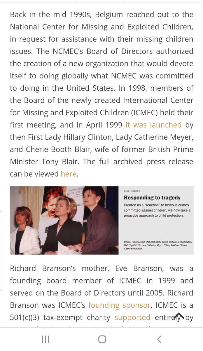 battleofever's tweet image. NCMEC has very dirty people at the top, Richard Branson's mother, Eve Branson started ICMEC, Hillary Clinton, etc.

All #ChildTrafficking charities lead to traffickers.
