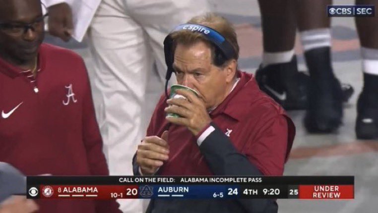 FultonW_'s tweet photo. For the first time since I can remember watching football…I woke up and Nick Saban is not the Alabama head coach

This is weird and I hate it https://t.co/y4IG7rkjaj