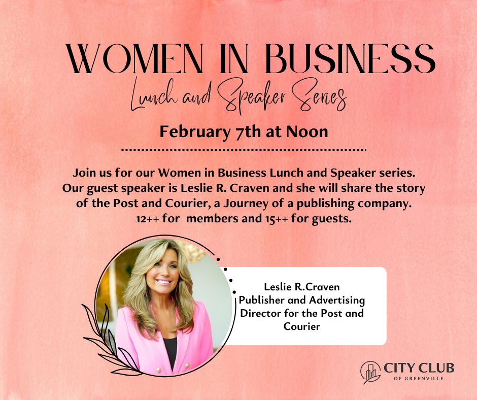 Join us for Women in Business 
<a href="/PCGreenville/">Post and Courier Greenville</a> a journey into Publication.