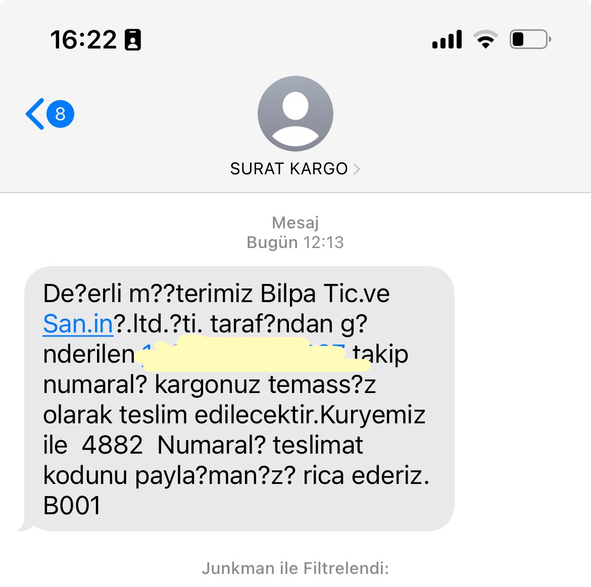 mdenizalioglu's tweet photo. @Kerem_Erkan selam, şu sms filtreye takılıyor, bilginize. https://t.co/YBxWwJksHK
