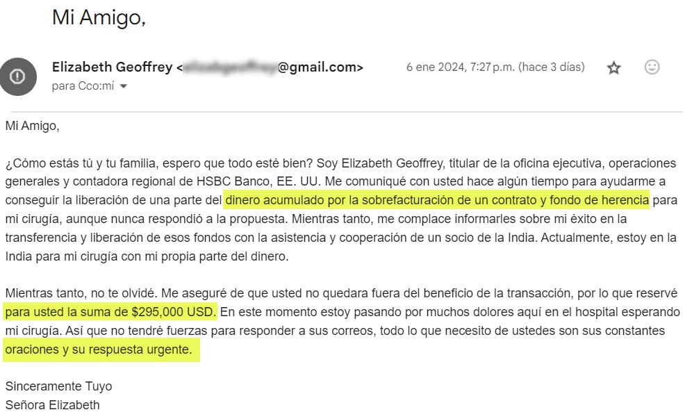 Una amiga de EE.UU. me avisa que ya tengo mis $295.000 USD disponibles y que si le respondo rápidamente puedo acceder a los fondos🤑

🚨Si los delincuentes lo siguen haciendo es porque la gente sigue cayendo.