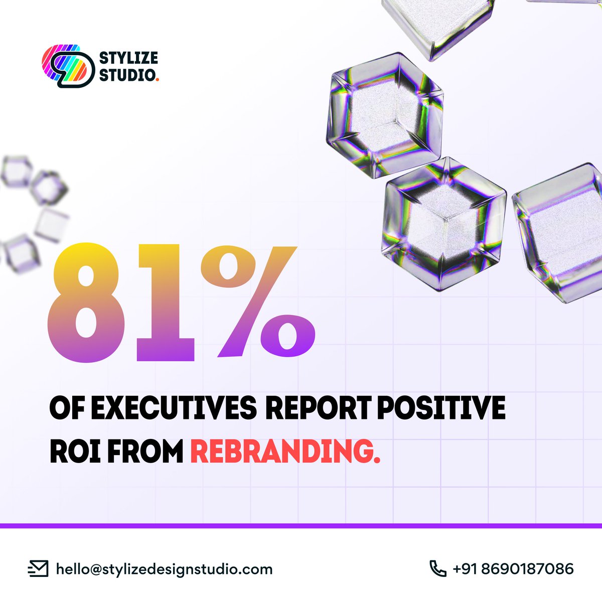 StylizeStudio's tweet photo. A significant 81% of executives found that rebranding provides a positive return on investment, and 78% believed it has a favorable impact on their companies.

#design #uiux #figma https://t.co/sSGI79RWgM