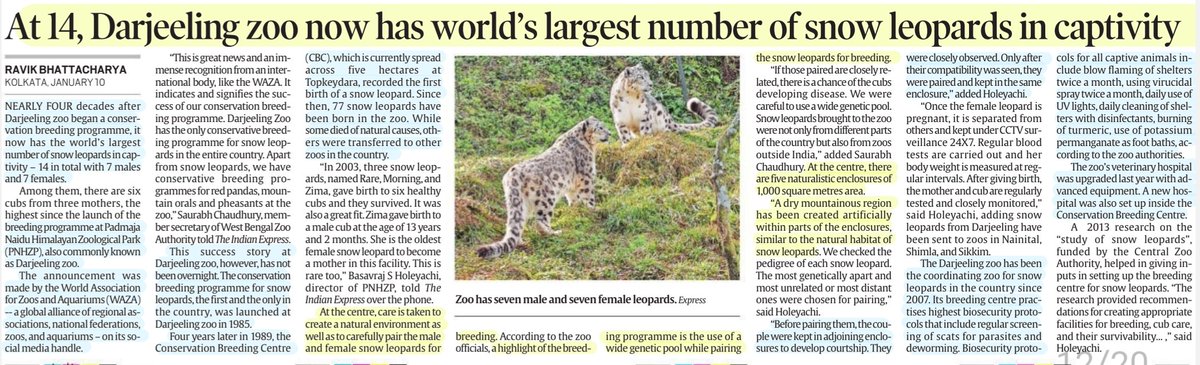 imRavikantYadav's tweet photo. #conservation

"At 14,Darjeeling Zoo now has World's largest number of Snow leopards in captivity"
-The 1st &amp;only Conservation Breeding program for #snowleopard in #India &amp;
More info..

#PNHZP #WAZA 
#CBC #BreedingProgram #GeneticPool #Biosecurity 
#DarjeelingZoo

#UPSC
Source:IE https://t.co/VDTDEpFer7
