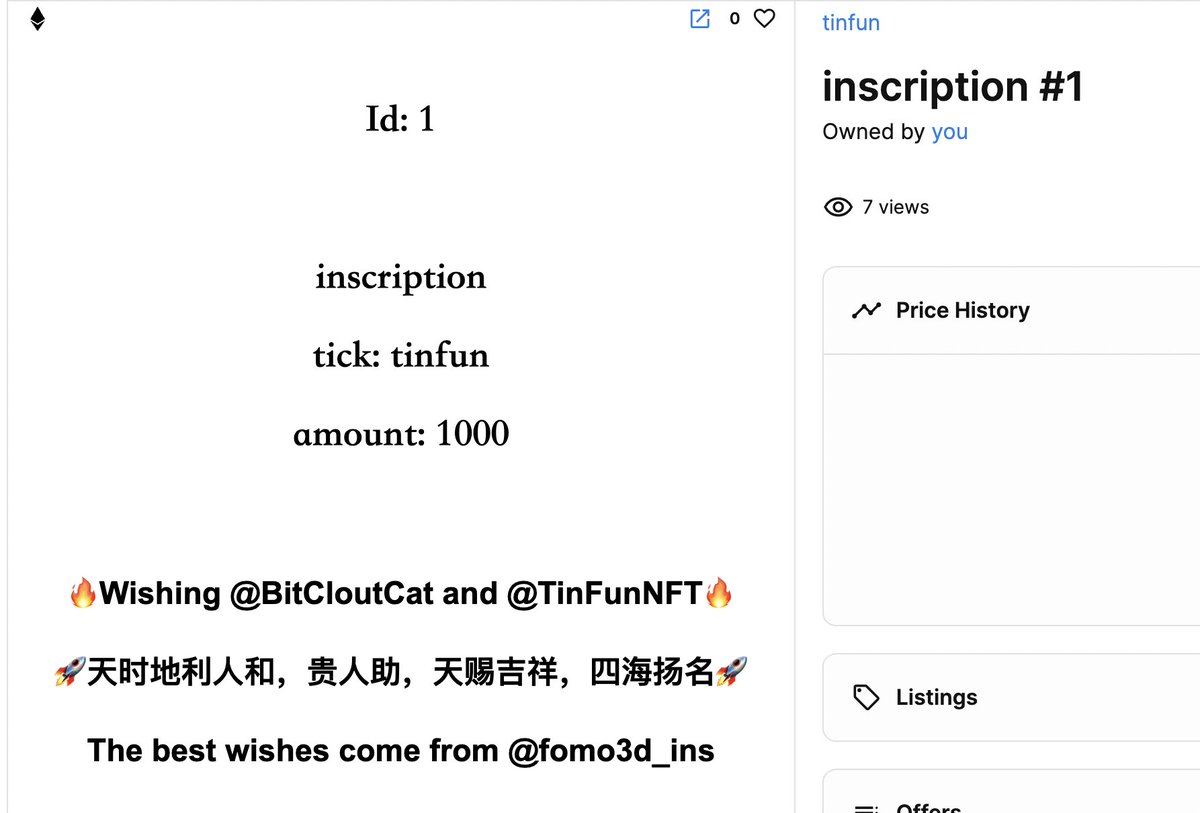 fomo3d_ins's tweet photo. The first community inscription, combining social and blue-chip NFT, has been launched. 
Total supply: 7000 
Minting conditions: Participate in Tinfun's lottery with your wallet. Minting link: https://t.co/7SL1mKWhg8 
The contract is open source at https://t.co/P8m1NjZVsq https://t.co/FR43rLeDve