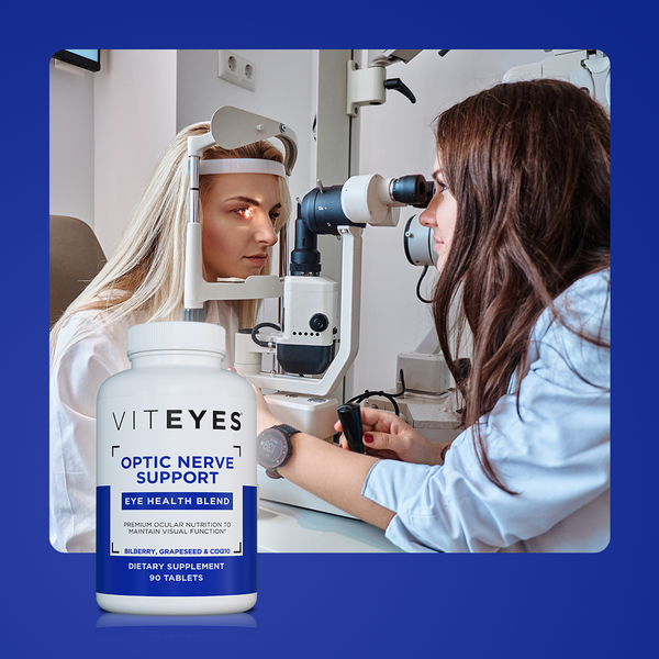 Did you know regular eye exams can help detect glaucoma early? Add our Viteyes Optic Nerve Support to your regimen for optimal eye care. #Viteyes #GlaucomaAwareness