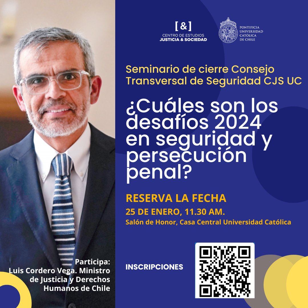 🗓️ ¡Inscríbete ya! Seminario "¿Cuáles son los desafíos 2024 en seguridad y persecución penal?" 

📍justiciaysociedad.uc.cl/cuales-son-los…