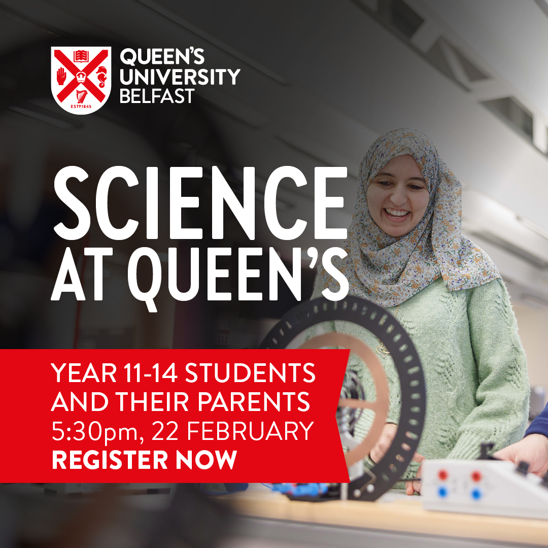 Sian Clifford (@sianclifford17) on Twitter photo Join us for Science at Queen's on 22nd February at Queen's University Belfast to explore the range of science courses offered.
REGISTER HERE: qub.ac.uk/campaign/mhls/…
<a href="/DevenishCollege/">Devenish College</a> <a href="/DCPveritas/">Dominican College Portstewart</a> <a href="/DownHighSchool/">Down High School</a> <a href="/DromoreHighScho/">Dromore High School</a> <a href="/_Drumragh/">Drumragh Integrated College</a> <a href="/dunclugcollege/">Dunclug College</a> <a href="/ERCGlengormley/">Edmund Rice College</a> Join us for Science at Queen's on 22nd February at Queen's University Belfast to explore the range of science courses offered.
REGISTER HERE: qub.ac.uk/campaign/mhls/…
<a href="/DevenishCollege/">Devenish College</a> <a href="/DCPveritas/">Dominican College Portstewart</a> <a href="/DownHighSchool/">Down High School</a> <a href="/DromoreHighScho/">Dromore High School</a> <a href="/_Drumragh/">Drumragh Integrated College</a> <a href="/dunclugcollege/">Dunclug College</a> <a href="/ERCGlengormley/">Edmund Rice College</a>