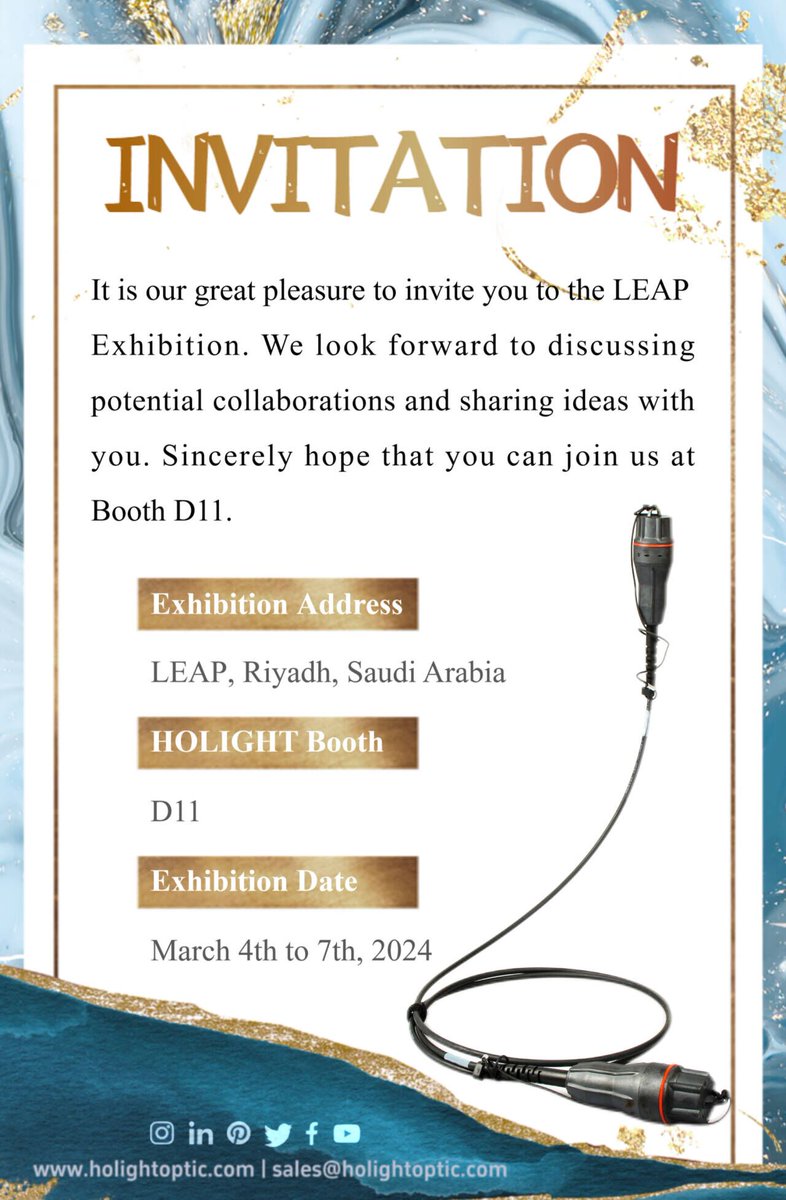 Crystal970225's tweet photo. ❤️You are welcome to come to the exhibition.
We are waiting for you here😊
Exhibition Address: D11 Booth, Saudi Arabia, LEAP
Exhibition Time: March 4-7, 2024
#holight #leap #exhibition #fiberoptic #5G #telecom #ftth #networks #patchcord #fttx #datacenter #patchcable #pigtails https://t.co/Nobfji7r2d