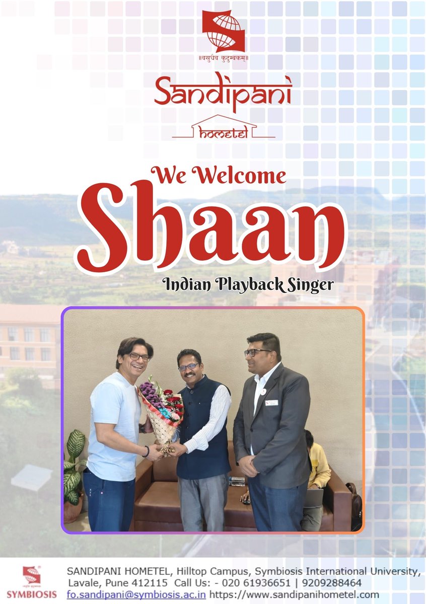 s_hometel's tweet photo. It was a pleasure to welcome the talented and award-winning Multilingual Indian Playback Singer Mr. Shaan at Sandipani Hometel, Symbiosis International Deemed University
#shaan
#sandipanihomtel
#celebrity #singer #hotelsinpune
#symbiosisinternationaluniversity
#playbacksinger https://t.co/JWah6x3trg