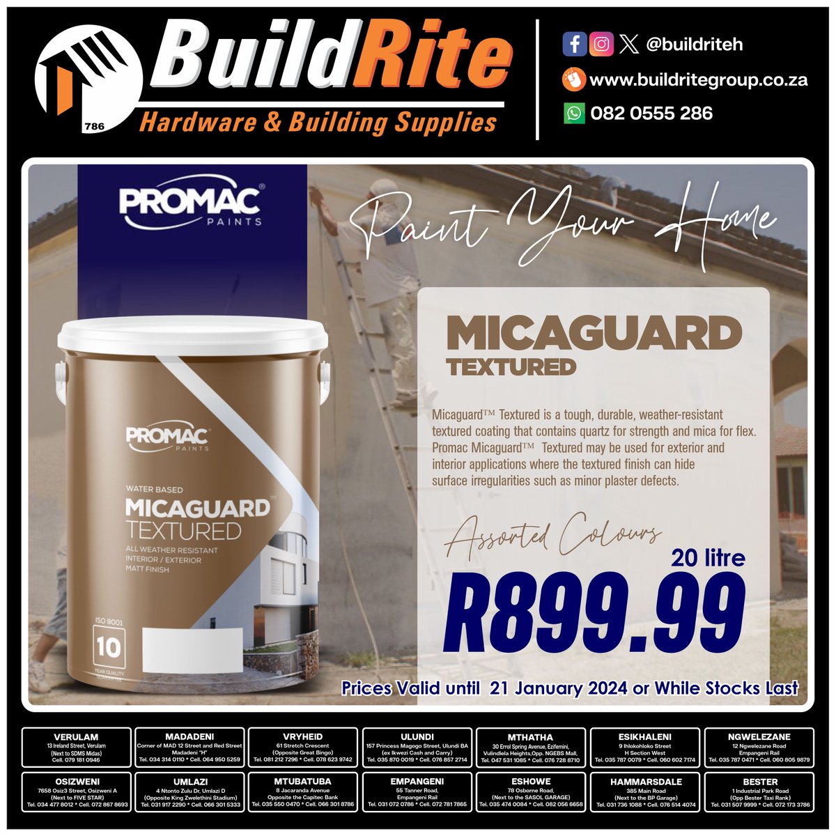 BuildriteH's tweet image. Promac Micaguard™  Textured may be used for exterior and interior applications where the textured finish can hide surface irregularities such as minor plaster defects.🤩

#Promac #micaguard #hurry #special #buildrite #buildritehardware