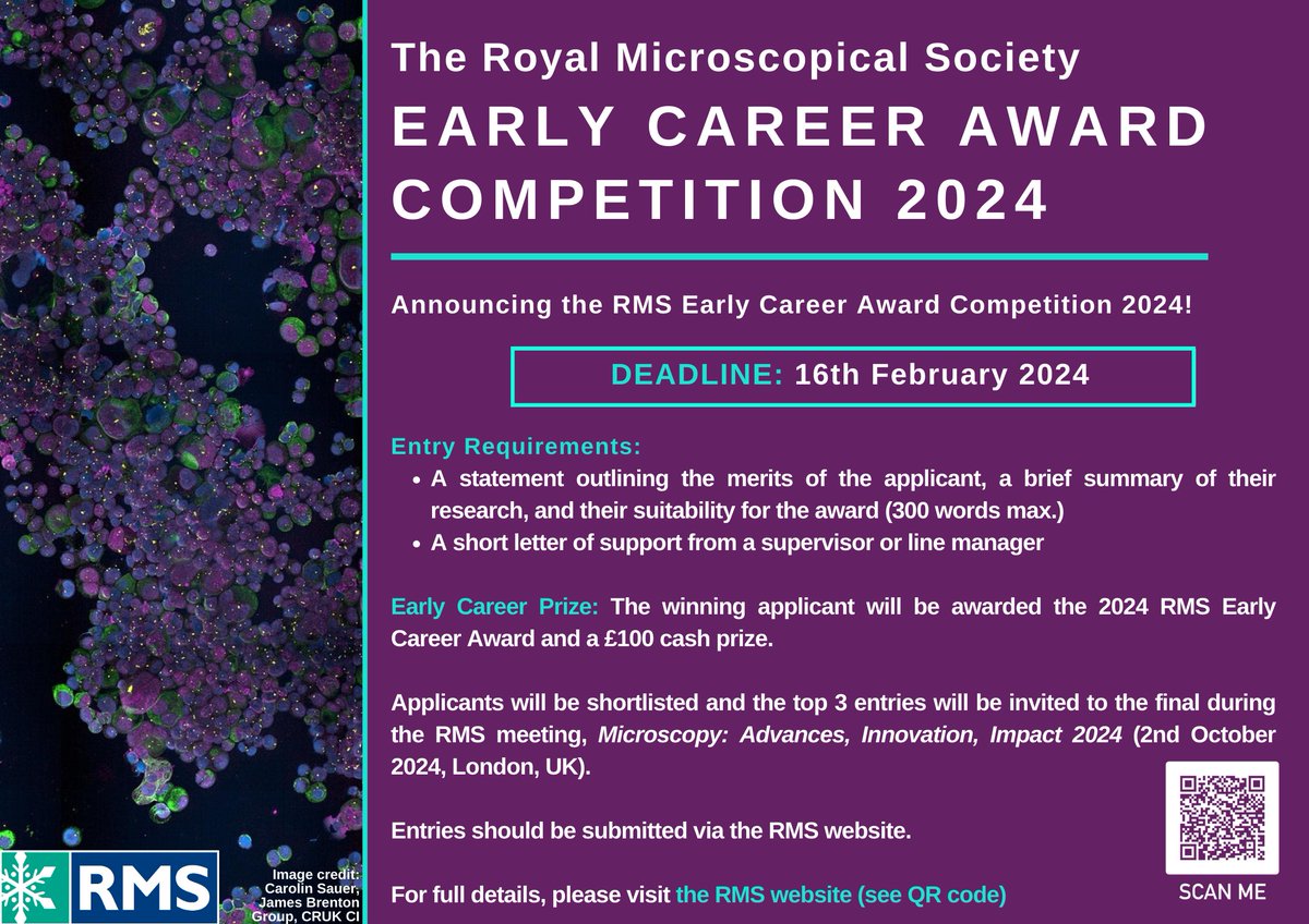 📢It's time to apply for the 2024 RMS Early Career Award Competition! Win a £100 prize and give a talk at an RMS meeting later this year! Find out more: rms.org.uk/opportunities/… #microscopy