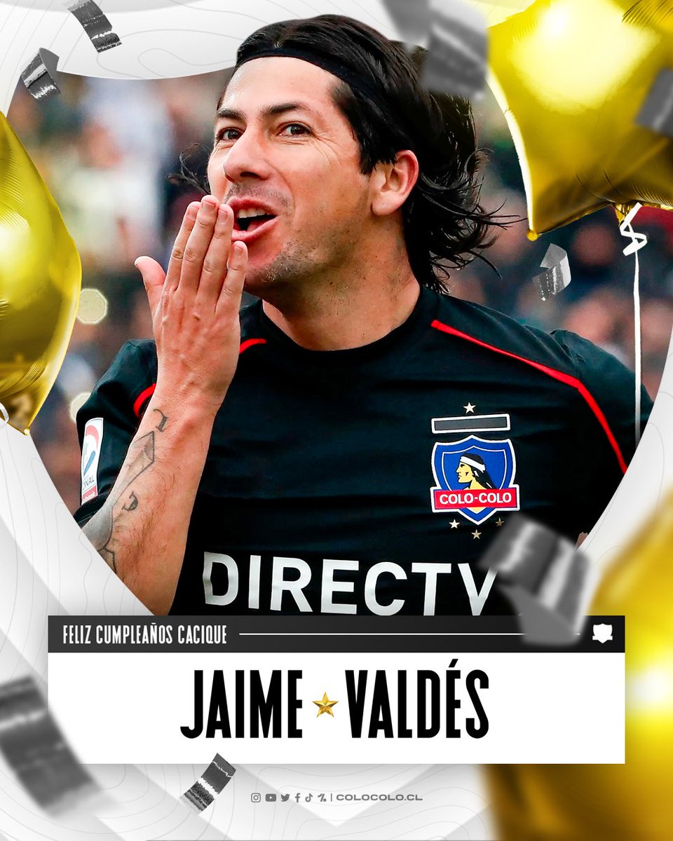 ColoColo's tweet photo. Tres Torneos Nacionales, dos Copa Chile y dos Supercopa, un ídolo y referente para todos. Llegó al Estadio Monumental y bajó la estrella 30 ⭐️

Jaime Valdés hoy cumple 43 años. Deja tu saludo al Pajarito 🤟🏻⚪️⚫️ https://t.co/4sNGhJCgH0