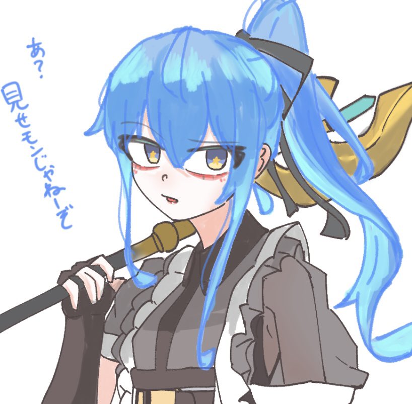 hoshimachi suisei blue hair solo 1girl holding ponytail gloves white background  illustration images