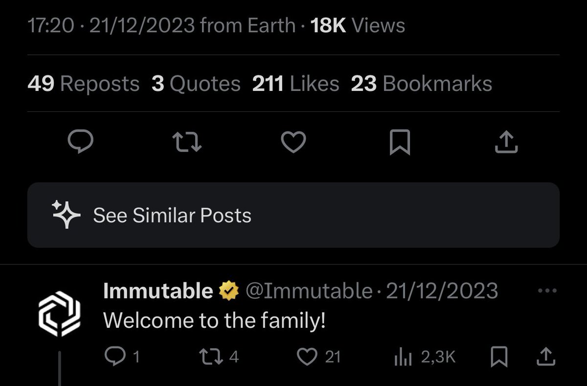 Only 2.3k people saw this reply by <a href="/Immutable/">Immutable</a>, the biggest gaming blockchain 🤫