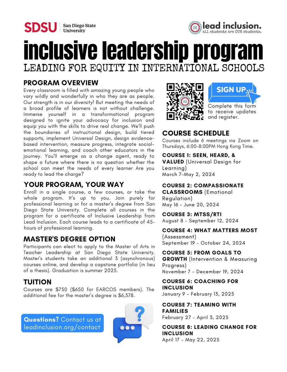 March is fast approaching, and we'd love to have you in our next cohort of the online Inclusive Leadership Program! The program can be completed for a master's degree or for PD only. Educators in any region are welcomed! #GlobalEdChat #UDL #teaching #TeachersOfTwitter #EdLeaders