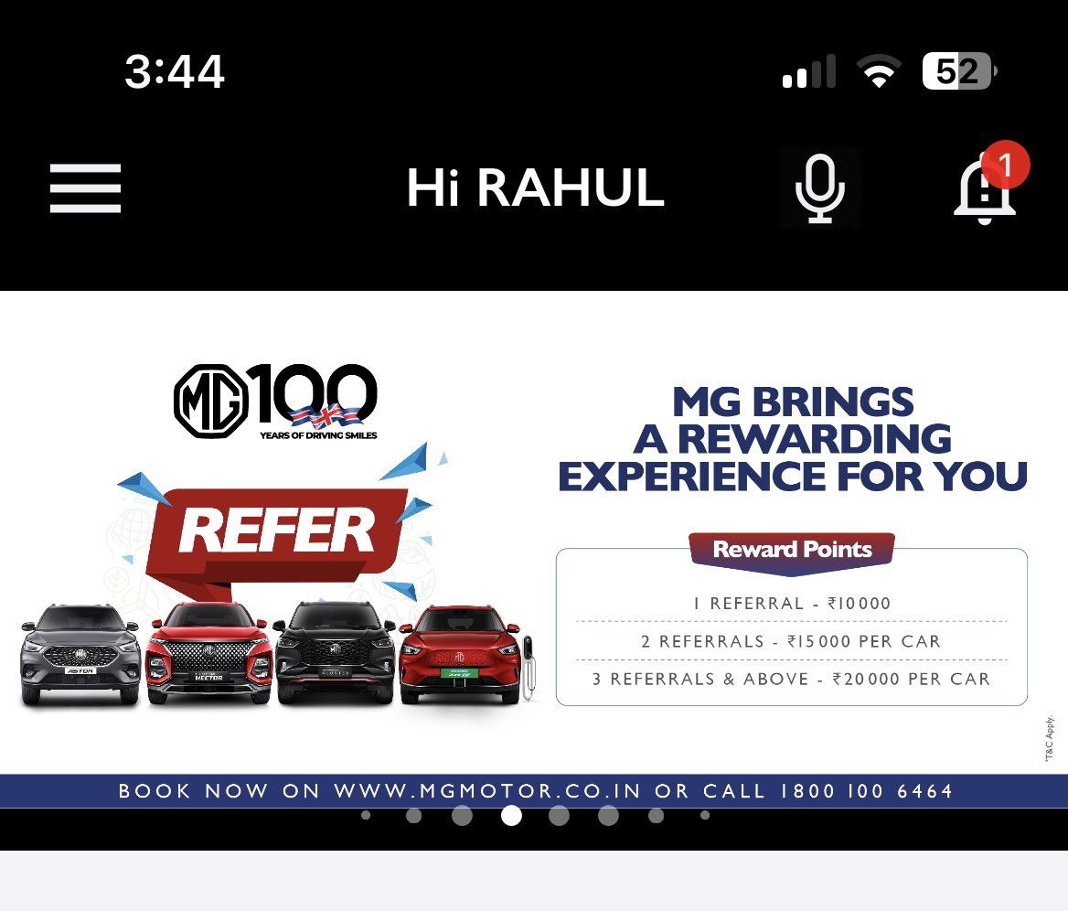 Rahulbh0202's tweet photo. @MGMotorIn @rajeevchaba @MGSupportIndia Mg motor app showing wrong or faulty information. As per App if you are refer a freind you will get referral points bt as per dealer and mg pulse hub this scheme is no more available, bt app still showing this scheme. https://t.co/nKiNWlmAT6