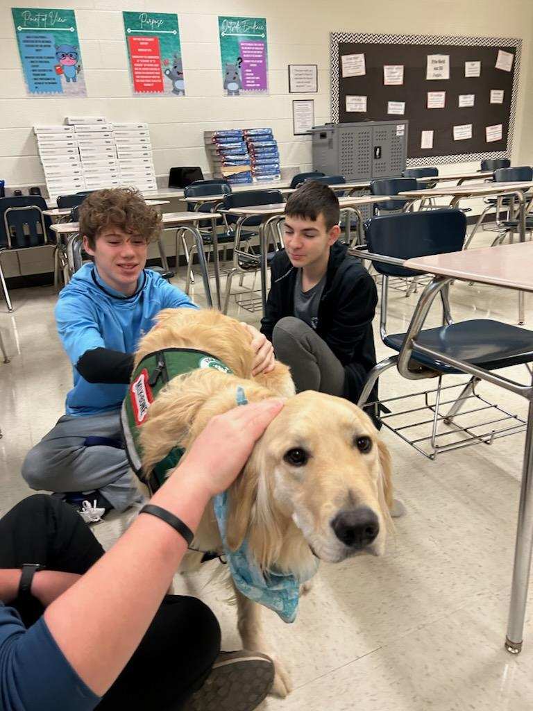 A great visit this morning with our service dogs. Be on the lookout for PAWSitive monthly morning visits as well as lunch with a pup! <a href="/CherokeeSchools/">Cherokee Co. Schools</a> <a href="/CcsdCares/">CCSD C.A.R.E.S.</a> <a href="/CHS_Warriors/">Cherokee HS Warriors</a>