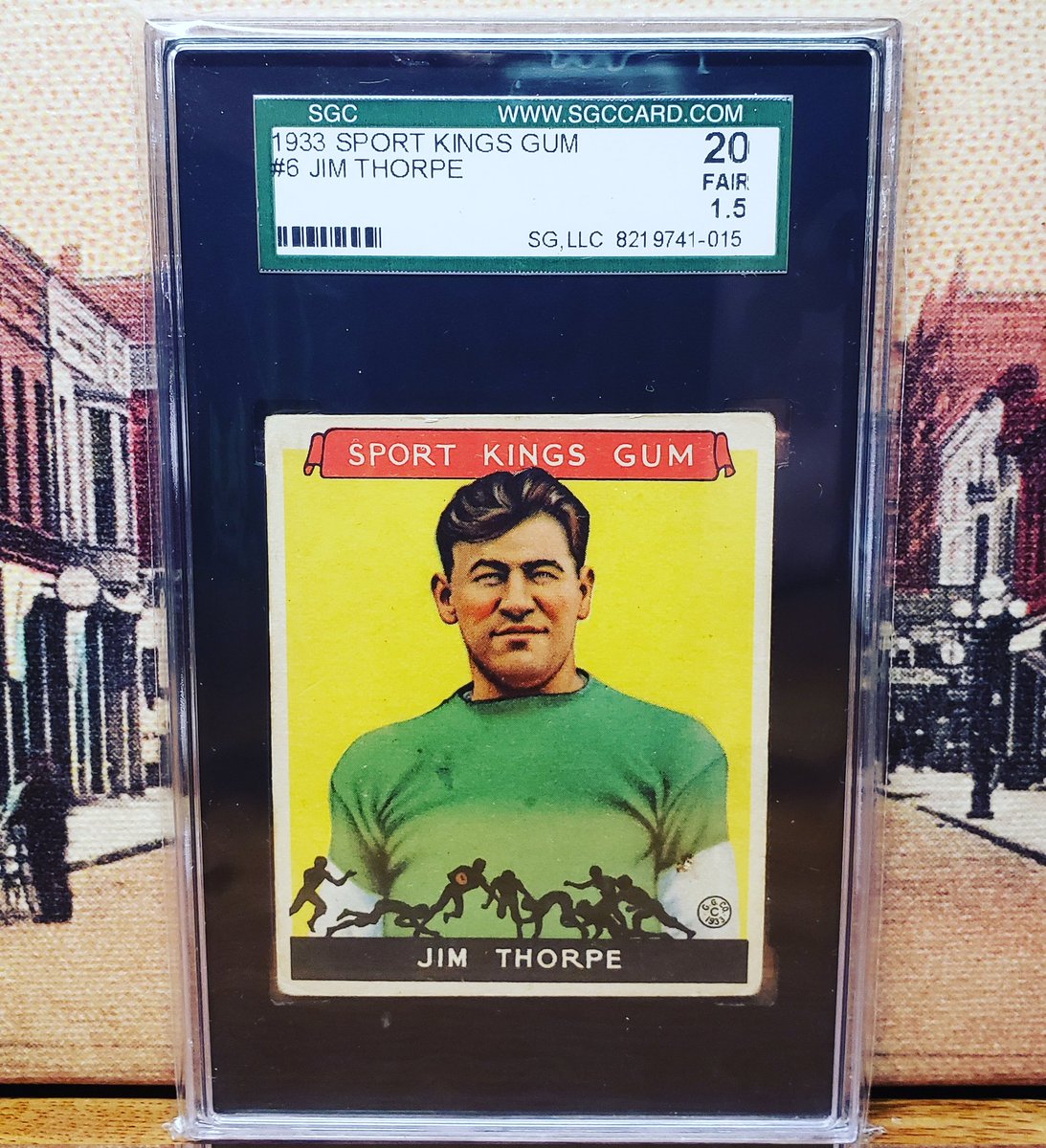 SconnEtradition's tweet photo. #34 on the Top 100 of 2023 - 1933 Sport Kings Jim Thorpe SGC 1.5!! This card has great eye appeal for the grade. Up 12 spots from last year. I picked this up along with the Grange in a private deal a few years ago from a member of Tobacco Row. #jimthorpe #sportkings #gosgc https://t.co/evmCFBRBC2