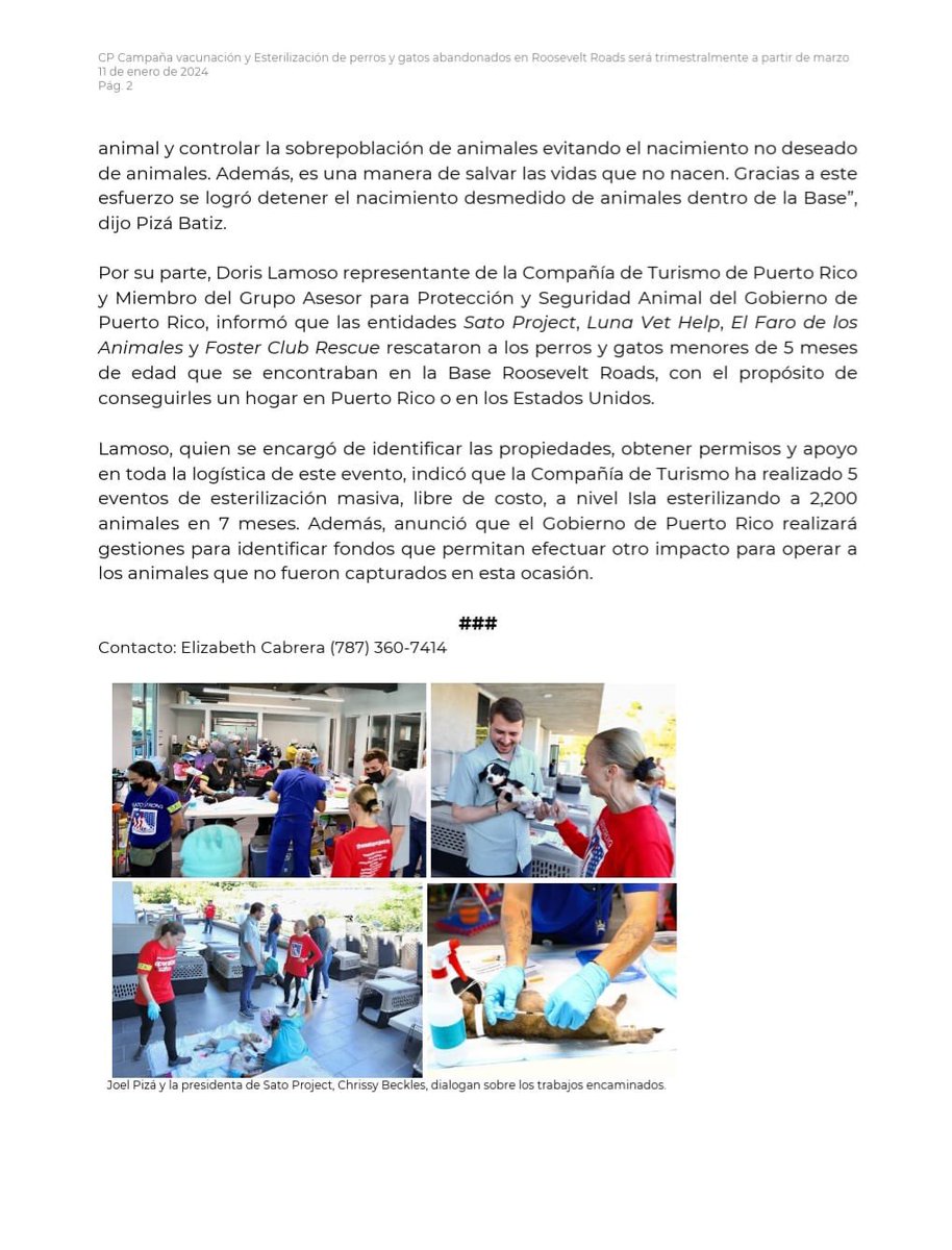 Este es el primer esfuerzo de una programación trimestral que se realizará durante este año para atender con compasión y empatía el crecimiento anual desmedido de las poblaciones de perros y gatos abandonados en la Antigua Base Naval en Ceiba. <a href="/prdirRooseveltR/">prdirrooseveltroads</a> <a href="/lafortalezadepr/">La Fortaleza</a>